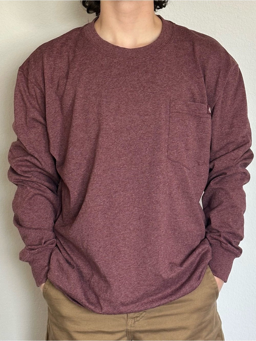 Maroon Dickies long sleeve heavyweight shirt with pocket